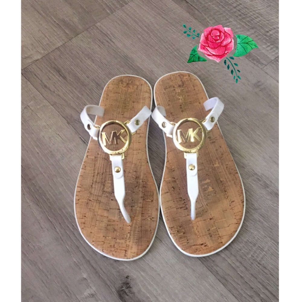 Michael Kors Charm Jelly Cork Sandals, White/Gold